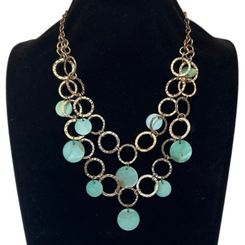 Vtg Chunky Statement Necklace Women's 18" Gold-tone Hammered Interlinked Hoop - Picture 2 of 5